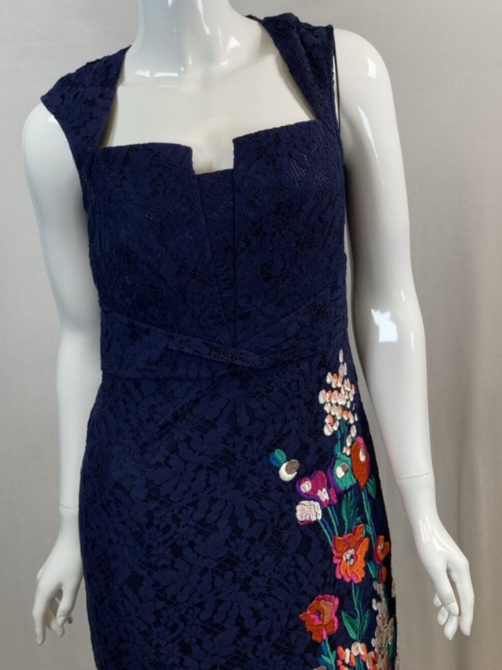 Karen Millen Floral Lace Embroidered Pencil Dress Blue Size 6